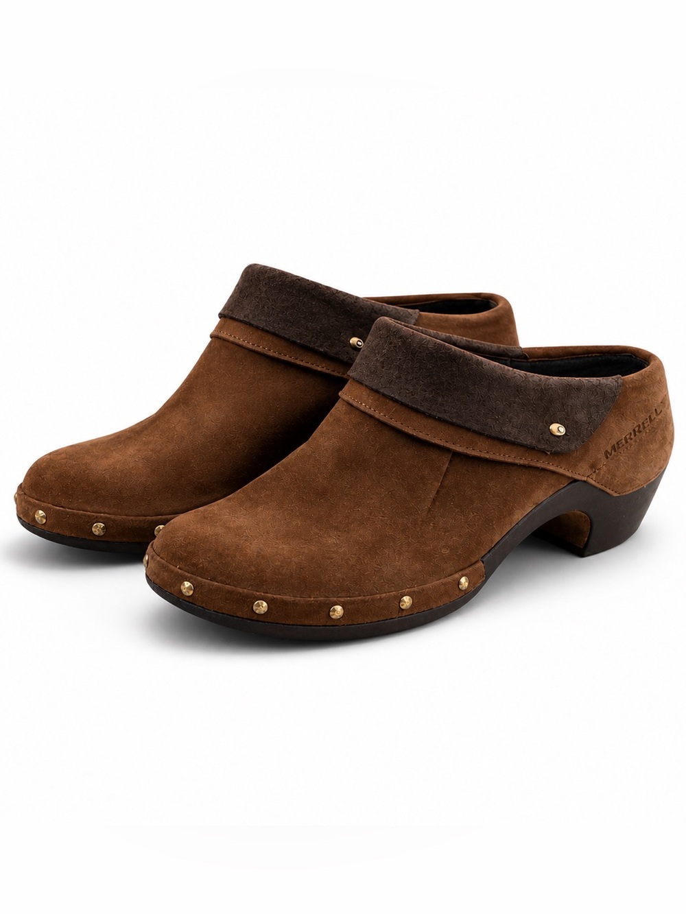 Merrell Luxe Wrap Leather Clogs 8.5 Brown Studded Slip-On Comfort Mules Boho